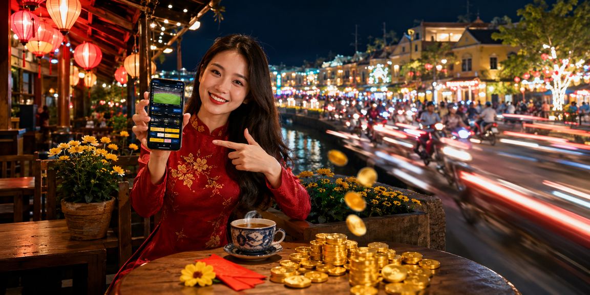 Người dùng tại Hội An dùng điện thoại nạp tiền và chơi casino trực tuyến tại quán cà phê