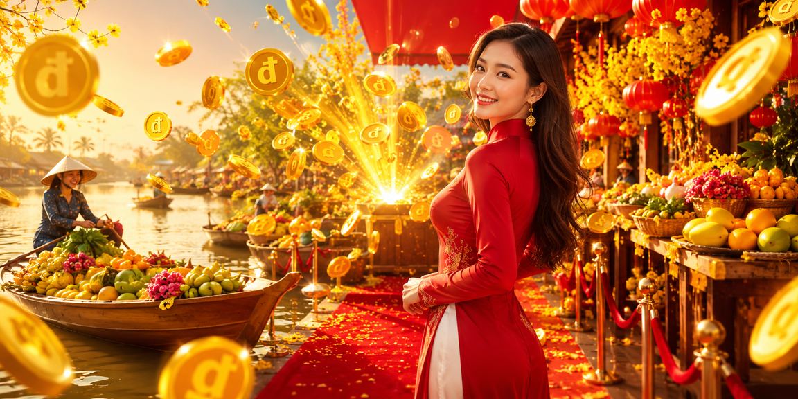Giao diện slot game chủ đề Tết tại vùng đồng bằng sông Cửu Long trên ứng dụng di động